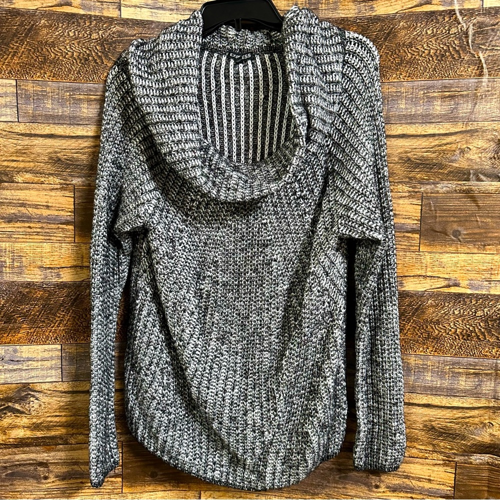 Express | Black/White Oversized Cable Knit Cowl Neck Sweater (size S)